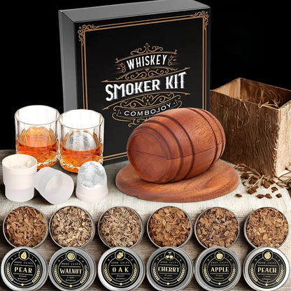 Set Affumicatore per Cocktail 'Six Wood Barrel' – Kit da Whisky con 6 Tipi di Legno - Stampo Per Ghiaccio - Box Regalo GuerraHome