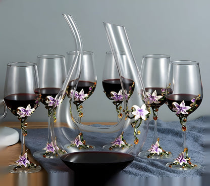 Set di Calici con Decanter 'Giglio' in Vetro Dipinto a Mano GuerraHome