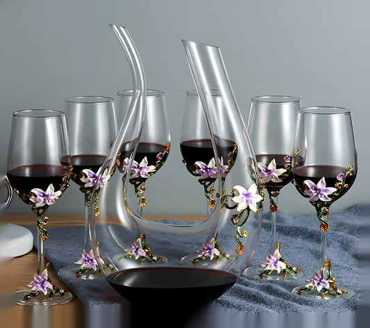 Set di Calici con Decanter 'Giglio' in Vetro Dipinto a Mano GuerraHome