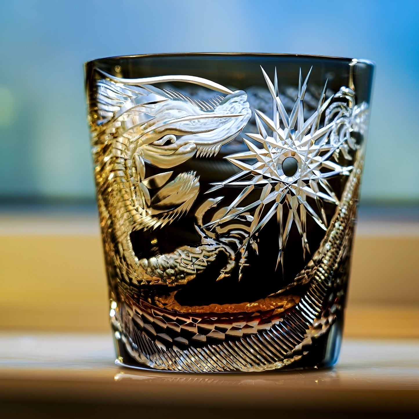 Bicchiere Edo Kiriko – ‘Drago della Fortuna’ – Scatola in Legno