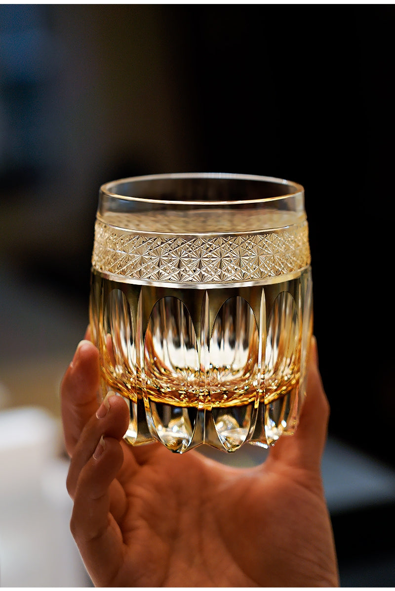 Hand Cut Warrior Armor Amber Edo Kiriko Crystal Wine Cup Luxury Goods Whiskey Brandy Glass Artwork Liquor Snifter Water Beer Mug GuerraHome