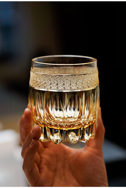 Hand Cut Warrior Armor Amber Edo Kiriko Crystal Wine Cup Luxury Goods Whiskey Brandy Glass Artwork Liquor Snifter Water Beer Mug GuerraHome