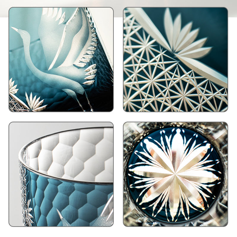 Bicchiere Edo Kiriko – Gru Inciso a Mano – Scatola in legno GuerraHome