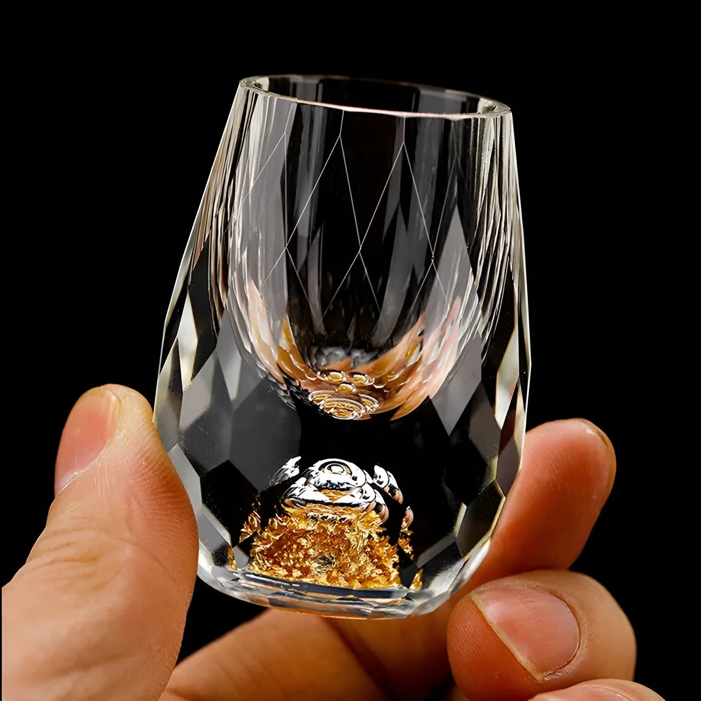 Bicchieri da Shot in Cristallo – Modello 'Diamante' (Versione Oro o Turchese) con Decanter