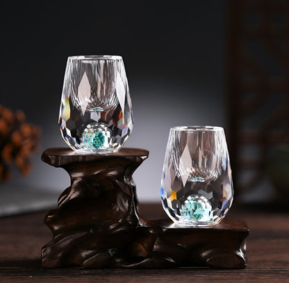 Bicchieri da Shot in Cristallo – Modello 'Diamante' (Versione Oro o Turchese) con Decanter