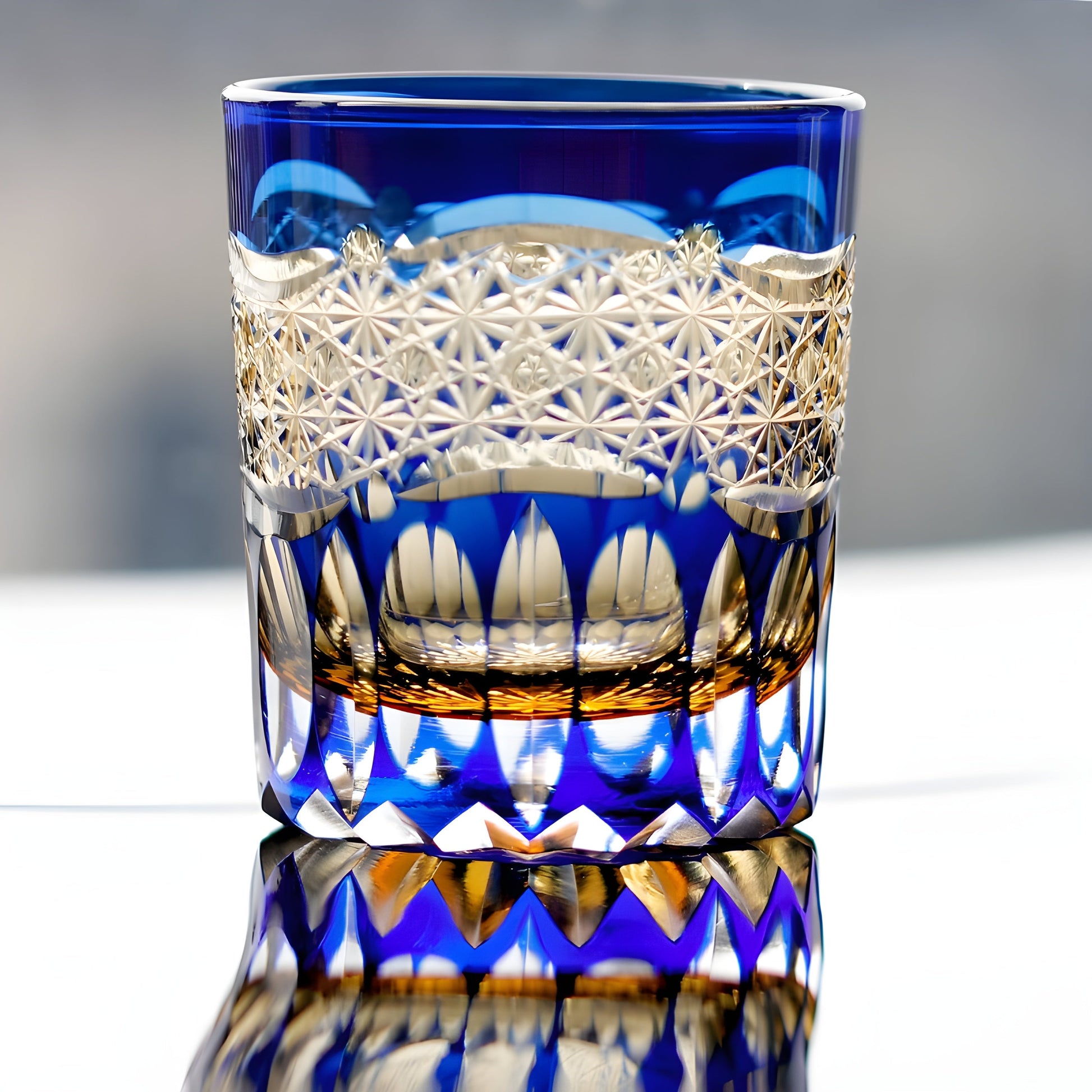 Bicchiere Edo Kiriko – 'Prisma Zaffiro' – Scatola in Legno GuerraHome