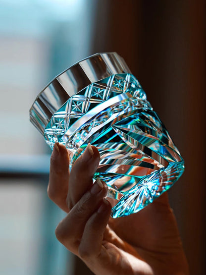 Top K9 Crystal Edo Kiriko Wine Glass Hand Engrave Whiskey Rocks Violet Brandy Snifter Lowball Whisky Cup Gift For Husband Father GuerraHome