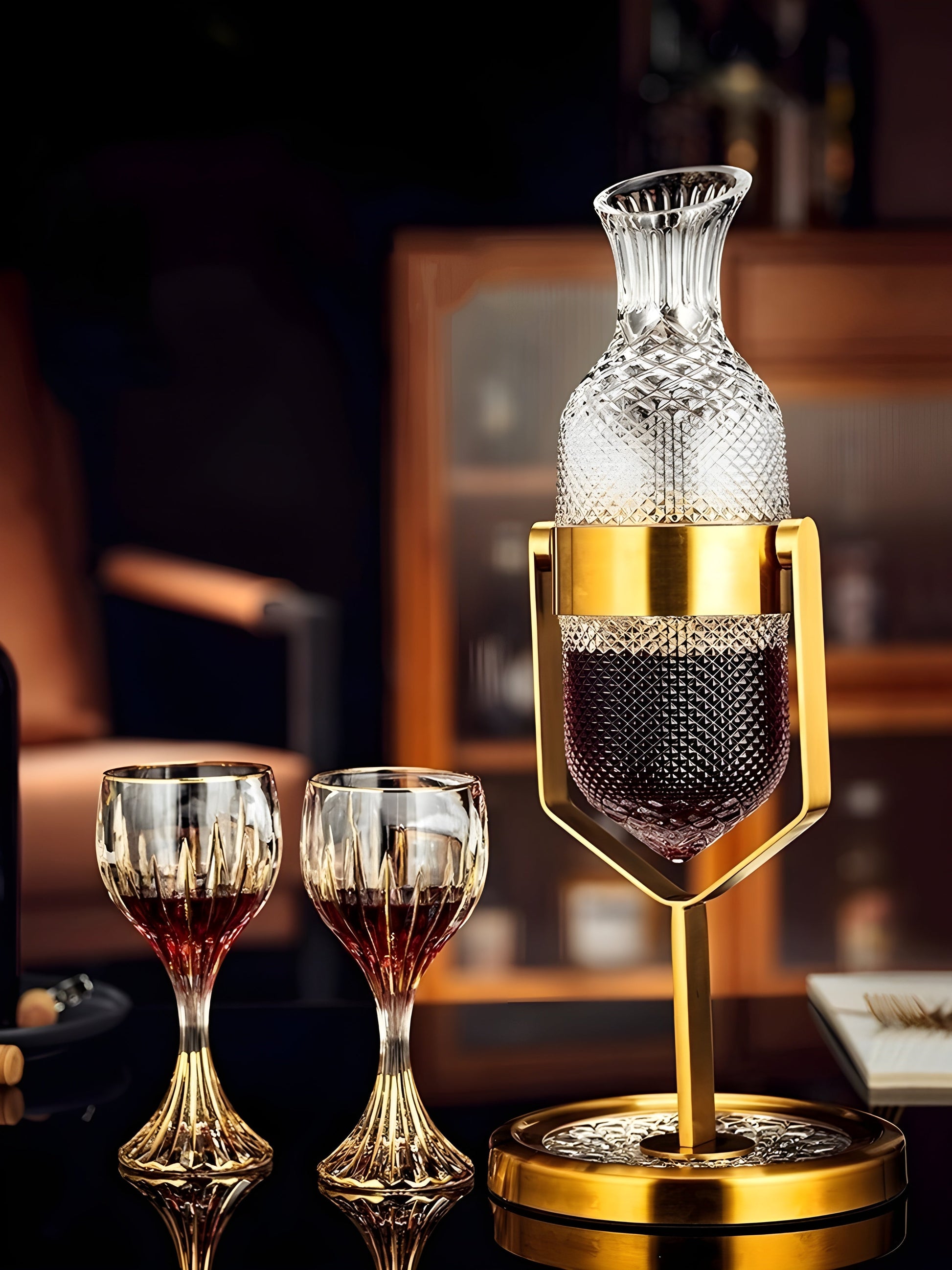 Set Decanter con Calici – “Pendolo Oro” – Design Moderno GuerraHome