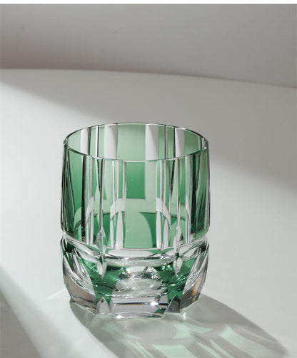 Edo Kiriko Crystal Rock Glass, Hand Carving, Green Bamboo Liquor Wine Tumbler, Top Grade Whiskey Cup, Japan Style, KAGAMI Design GuerraHome