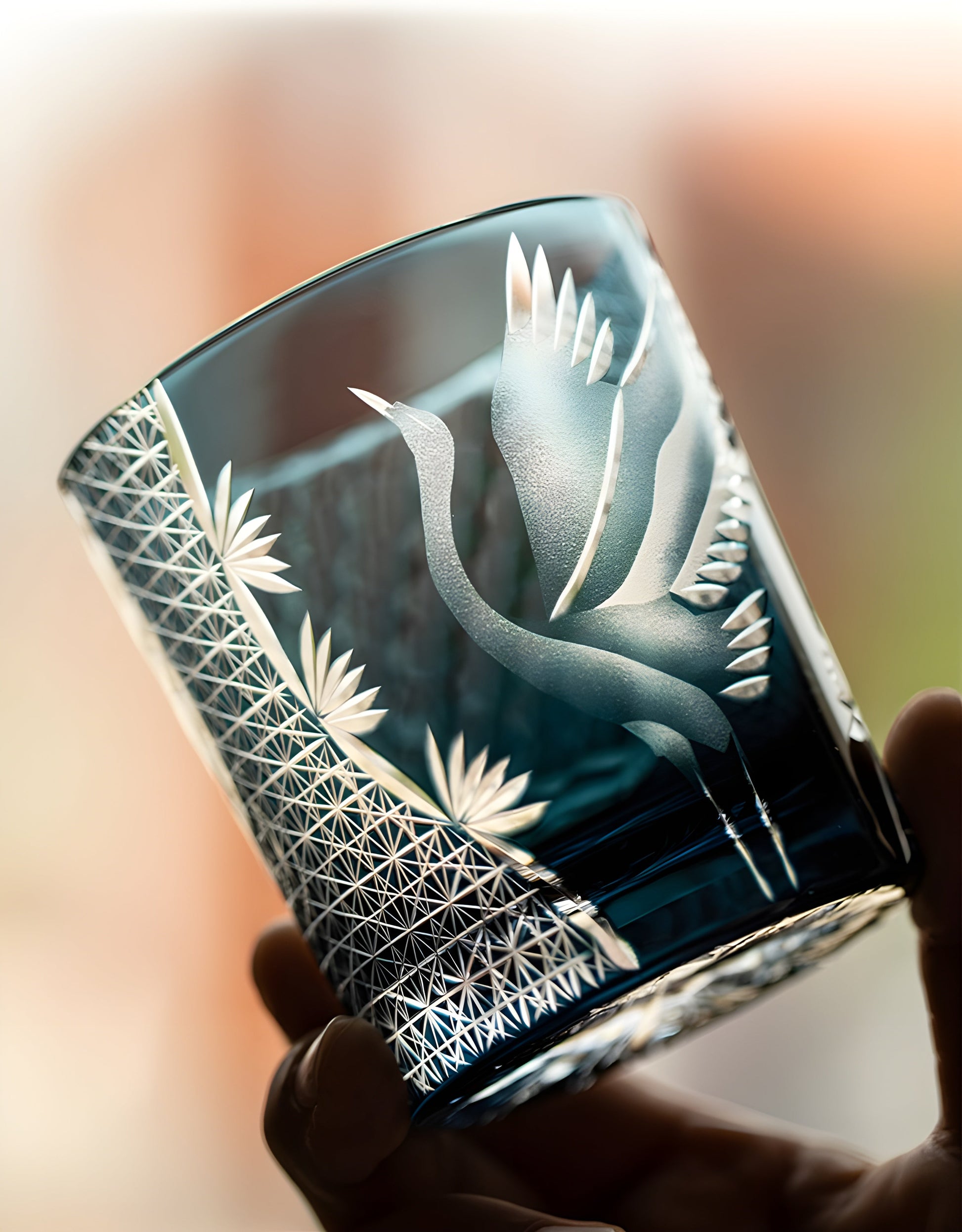 Bicchiere Edo Kiriko – Gru Inciso a Mano – Scatola in legno GuerraHome