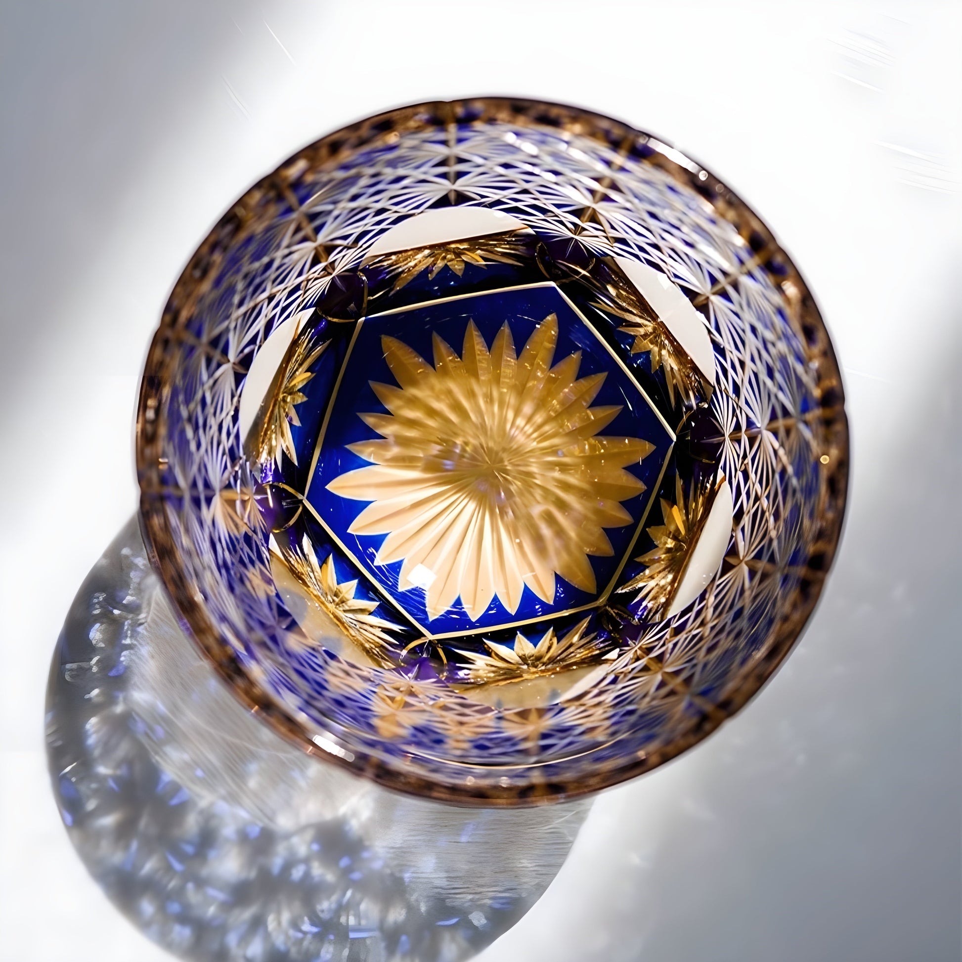 Bicchiere Edo Kiriko - Cristantemo Blu Zaffiro- Scatola in legno GuerraHome