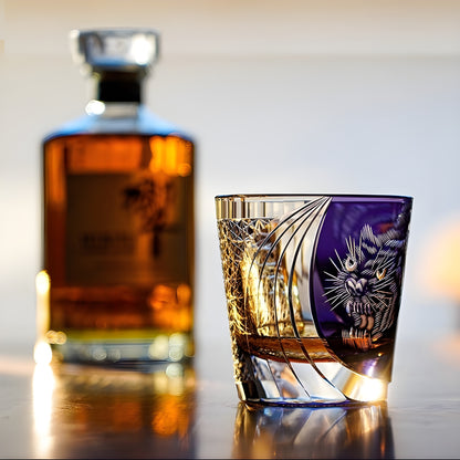 Bicchiere Edo Kiriko – ‘Tigre Viola’ – Scatola in Legno