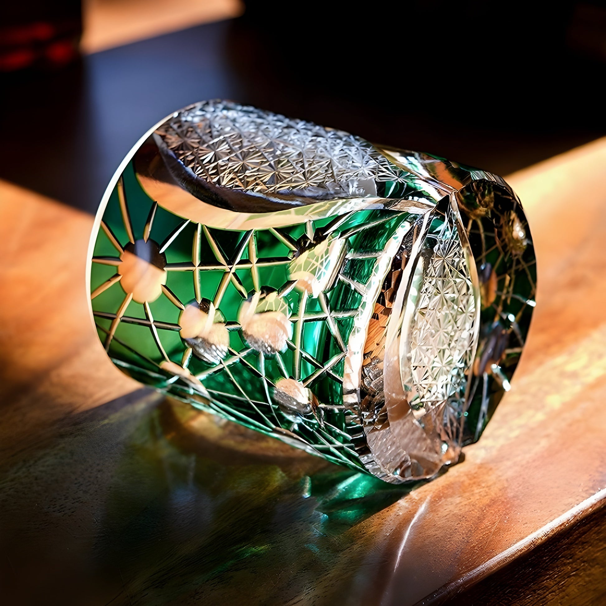 Bicchiere Edo Kiriko – “Giove” (Verde) – Scatola in legno GuerraHome