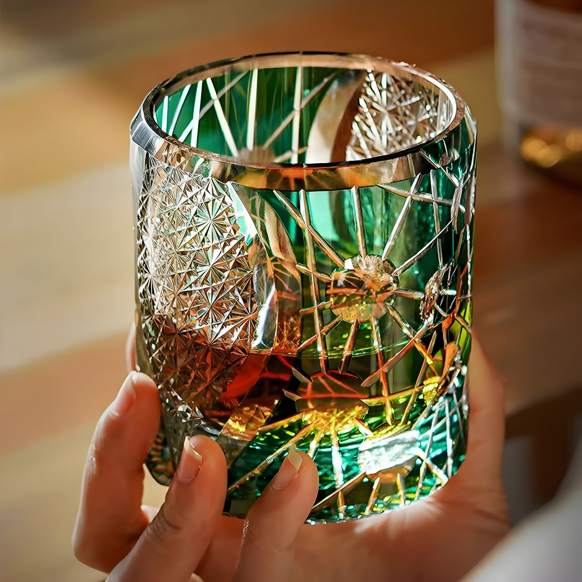 Bicchiere Edo Kiriko – “Giove” (Verde) – Scatola in legno GuerraHome