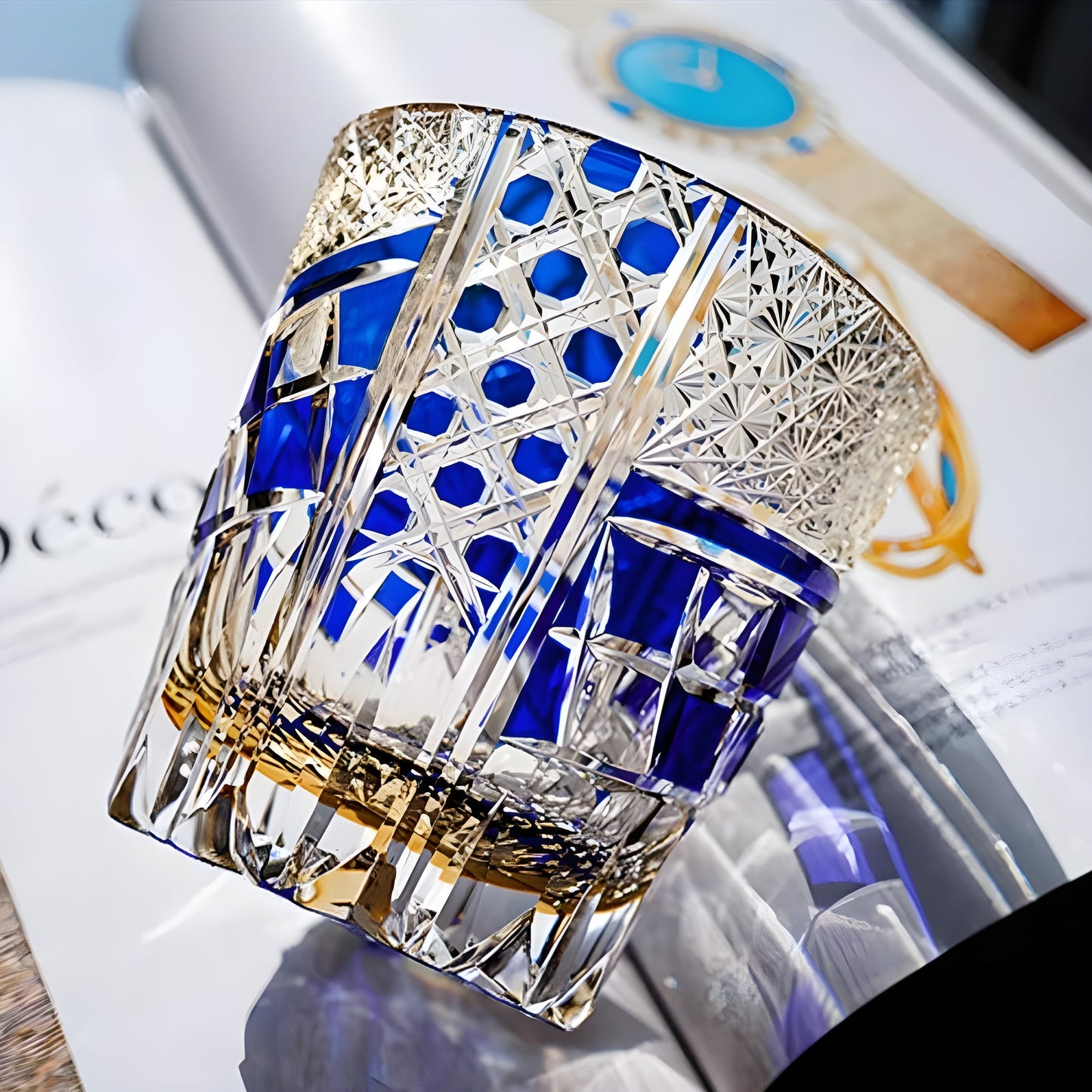 Bicchiere Edo Kiriko – “Costellazione Zaffiro” – Scatola in legno GuerraHome