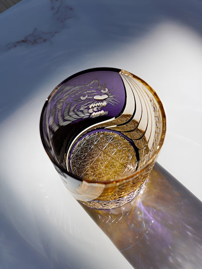 Bicchiere Edo Kiriko – ‘Tigre Viola’ – Scatola in Legno