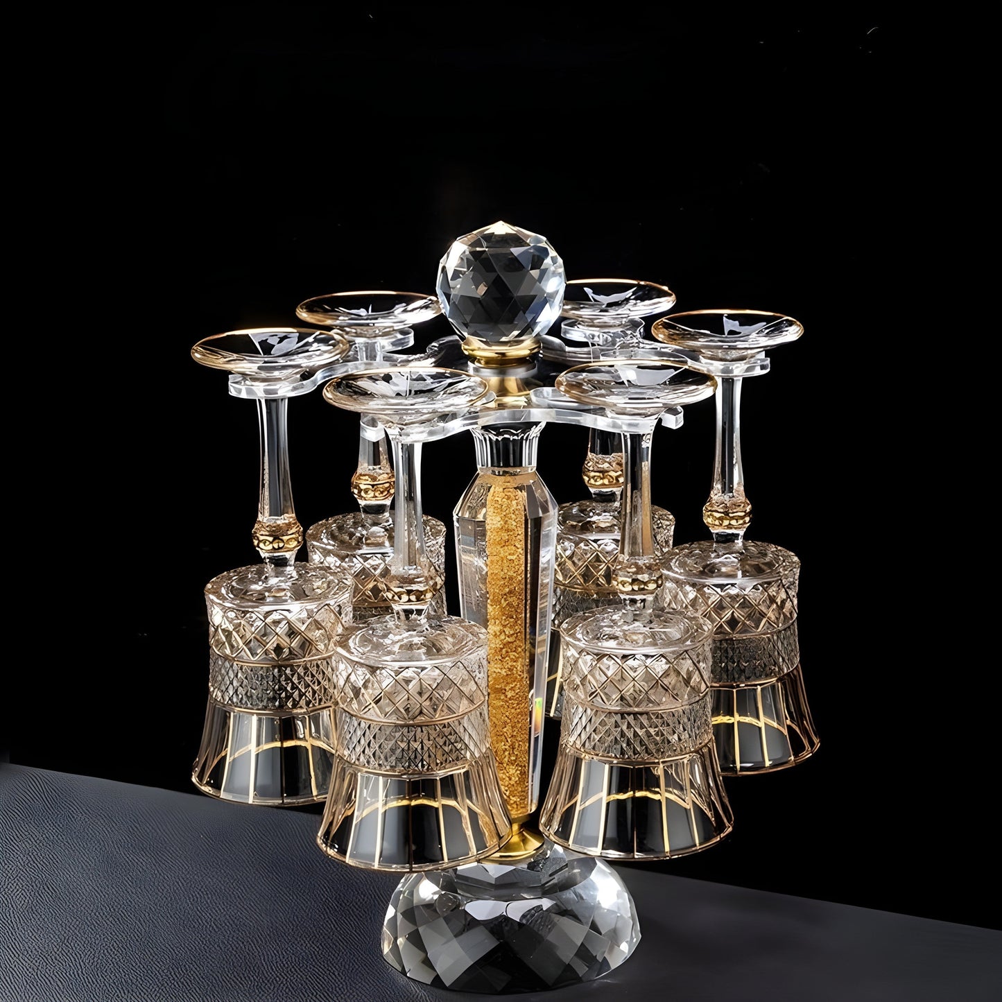 Set di Calici con Decanter 'Golden' In Cristallo GuerraHome