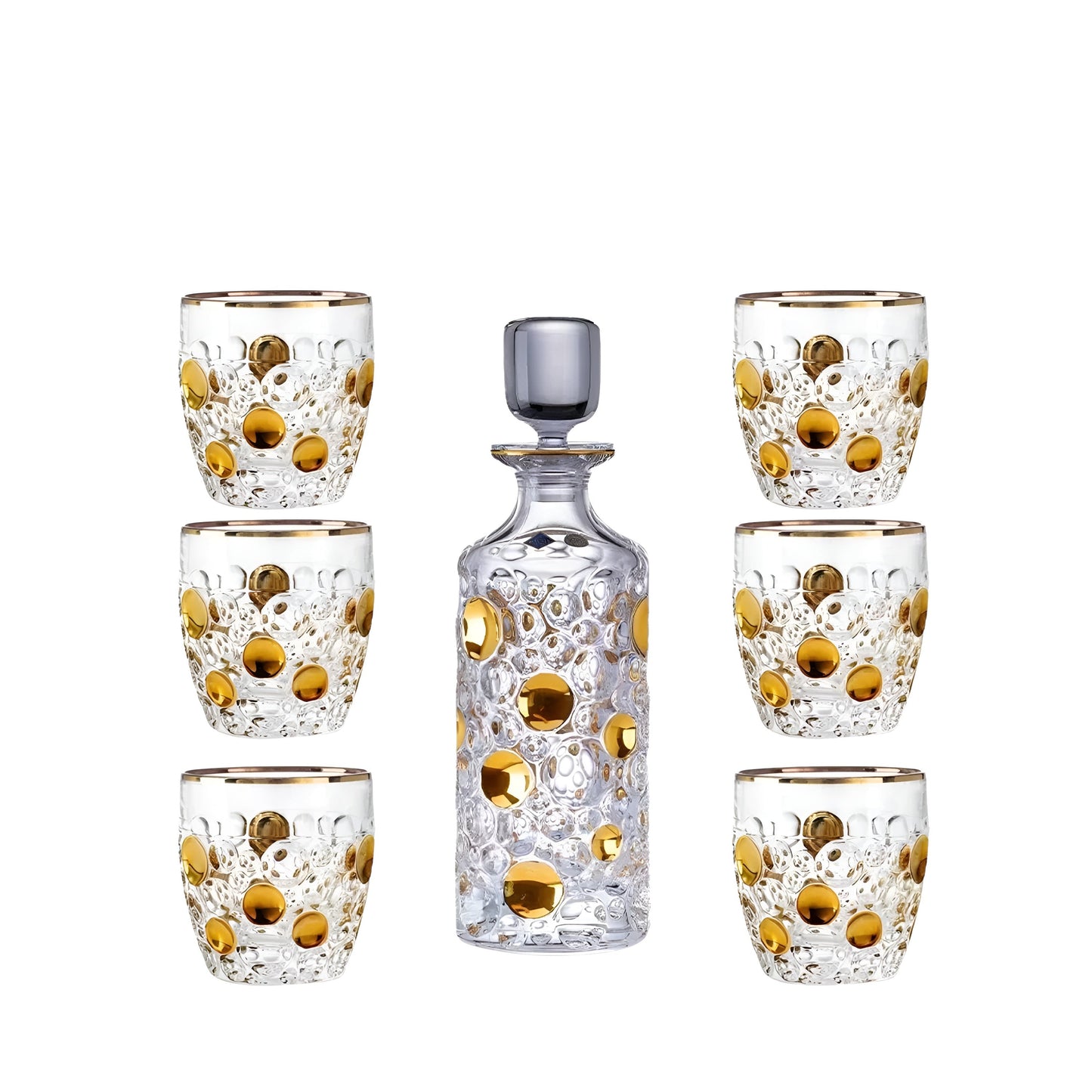 Set di Bicchieri e Decanter in Cristallo Bohemia – Modello “Lisbona Aura D'oro'