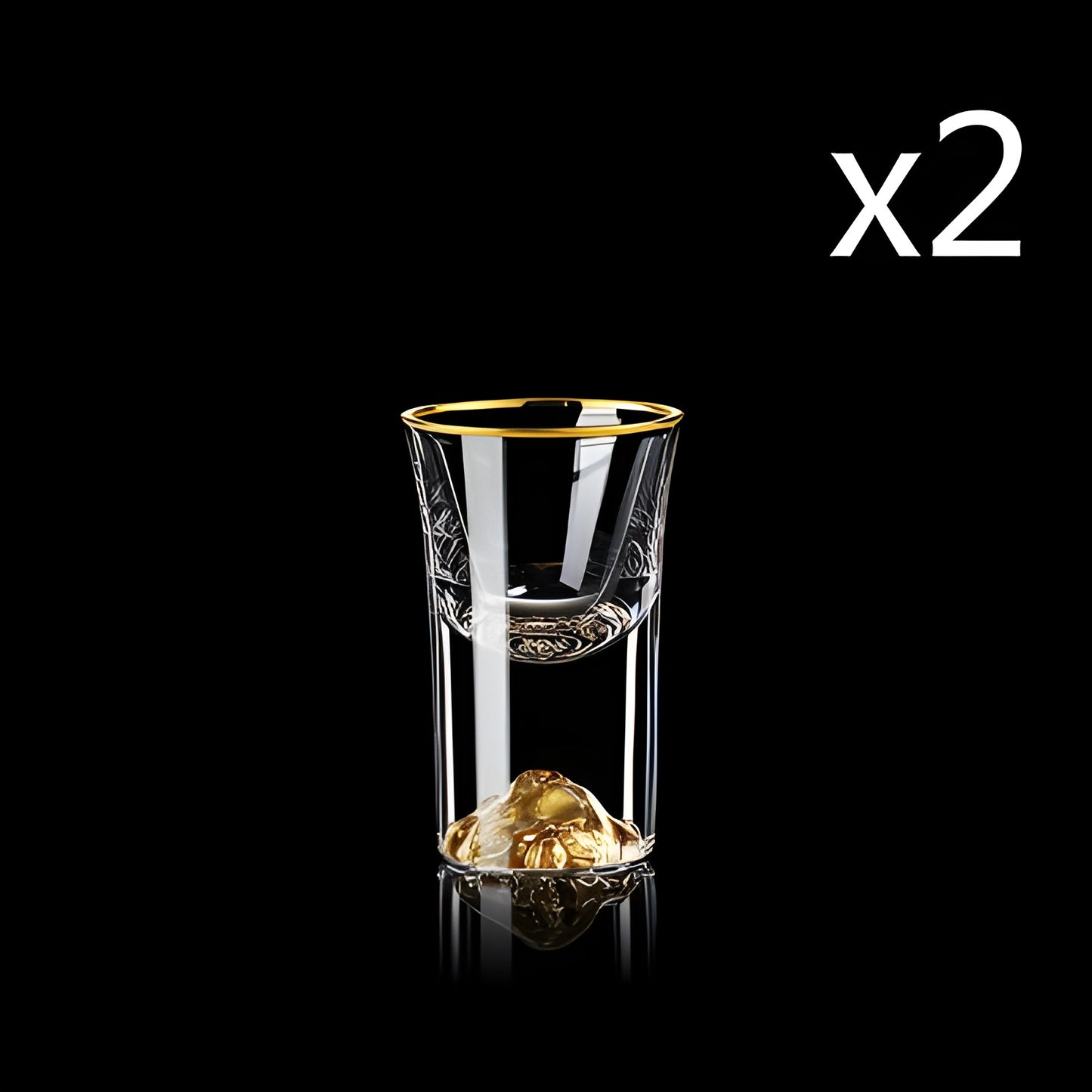Set Bicchieri da Shot in Cristallo – Modello "Golden Mountain" 24K con Decanter 100 ml