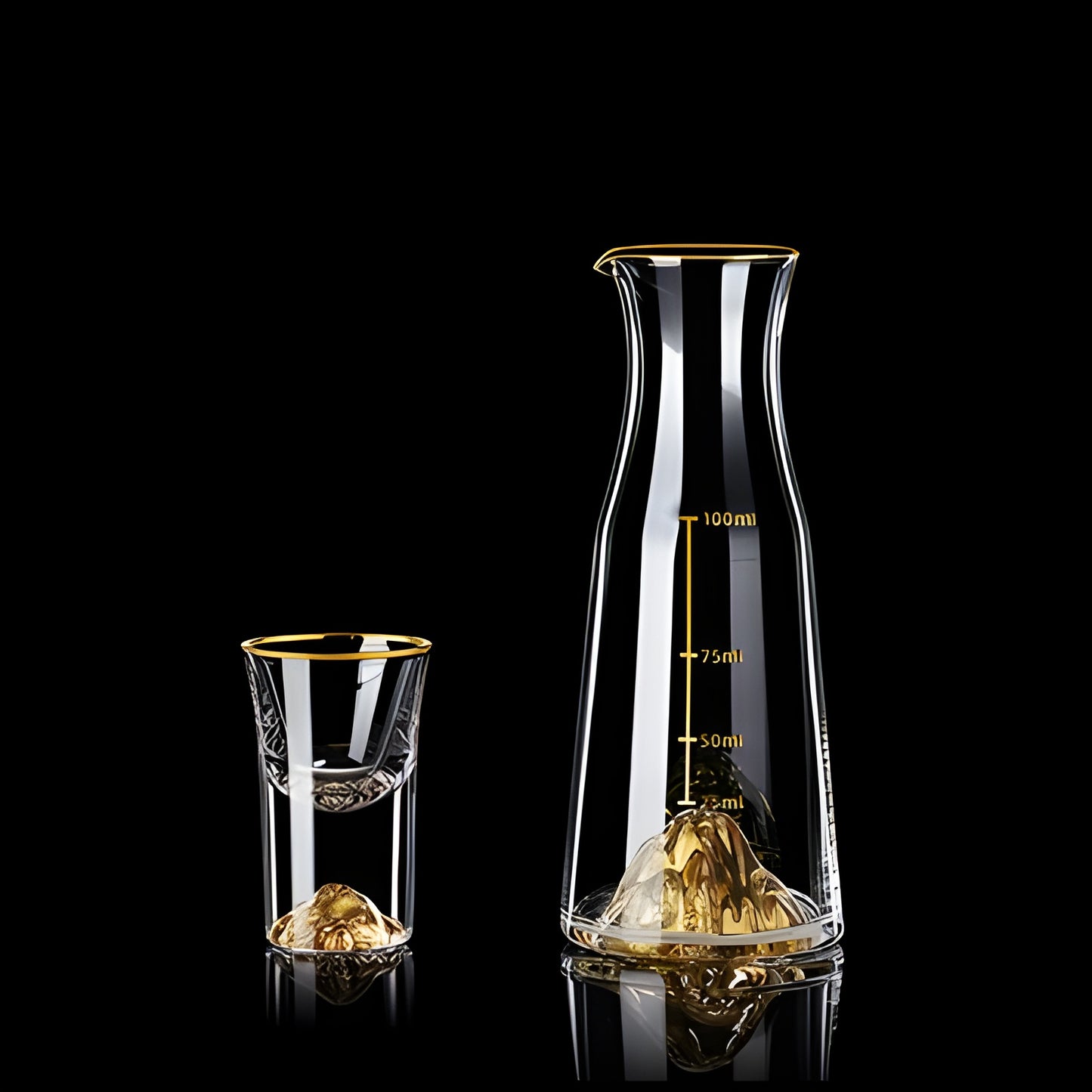 Set Bicchieri da Shot in Cristallo – Modello "Golden Mountain" 24K con Decanter 100 ml