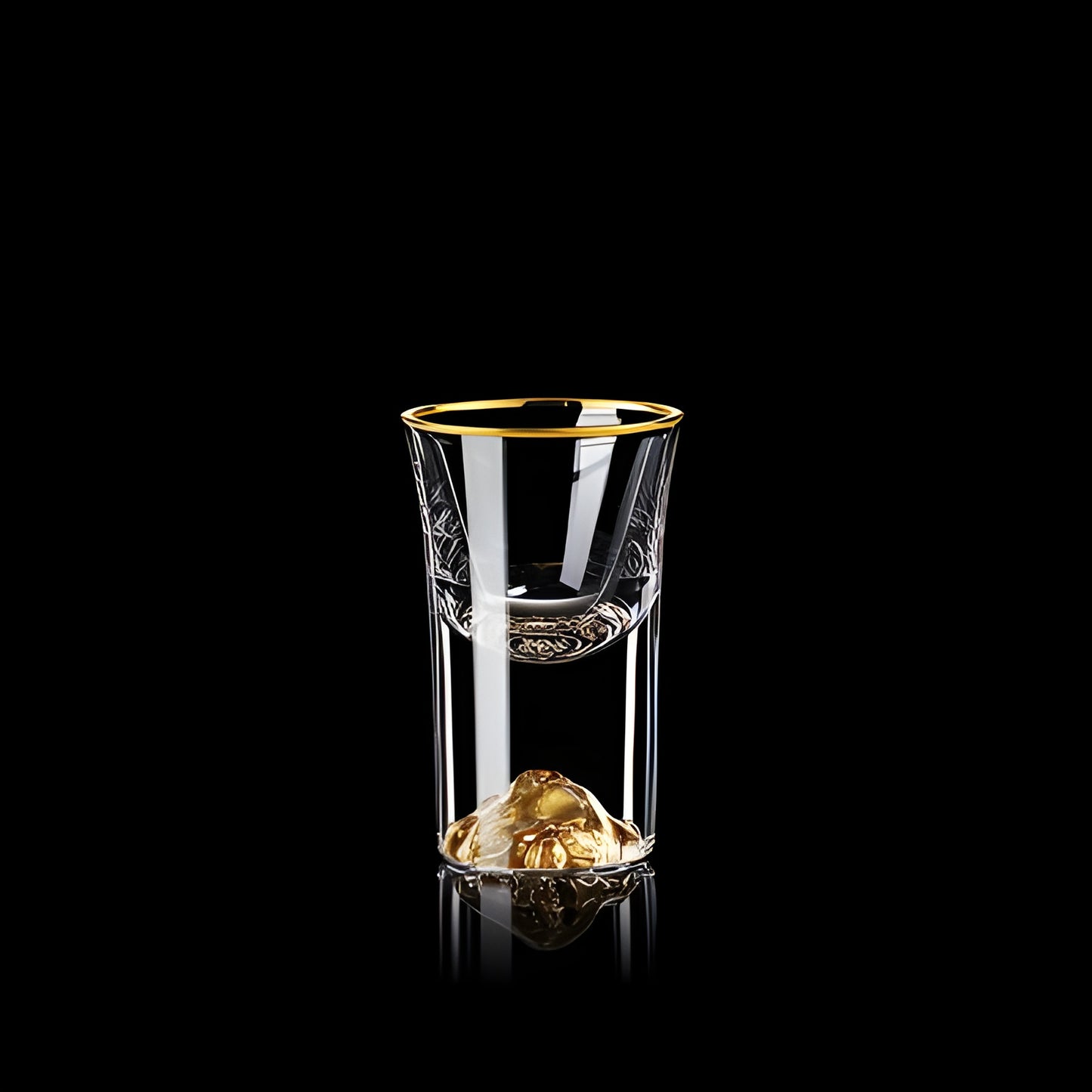 Set Bicchieri da Shot in Cristallo – Modello "Golden Mountain" 24K con Decanter 100 ml