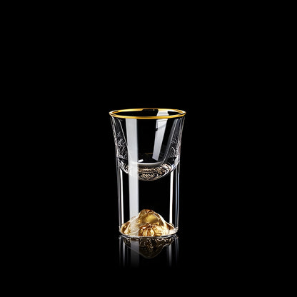 Set Bicchieri da Shot in Cristallo – Modello "Golden Mountain" 24K con Decanter 100 ml