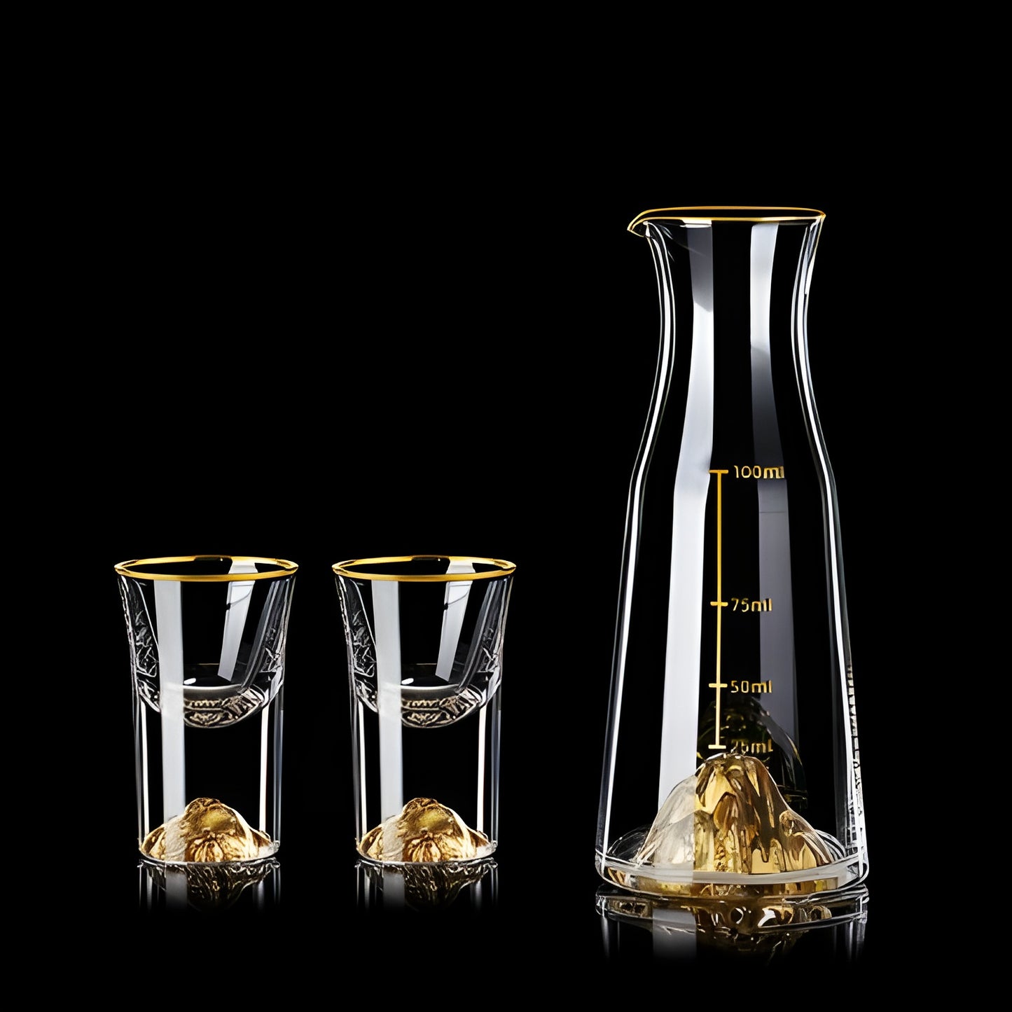 Set Bicchieri da Shot in Cristallo – Modello "Golden Mountain" 24K con Decanter 100 ml