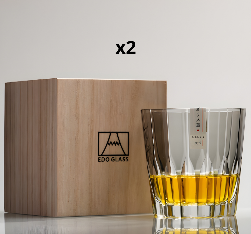 Bicchiere Edo Kiriko – Kagami Design 'Asterismo' Verde – Scatola in Legno GuerraHome