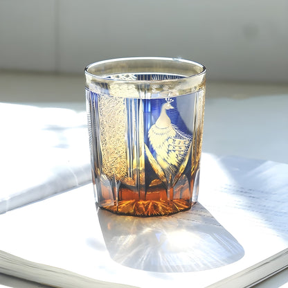 Bicchiere Edo Kiriko - Kagami Design “Pavone Blu Zaffiro” –  Scatola in Legno GuerraHome