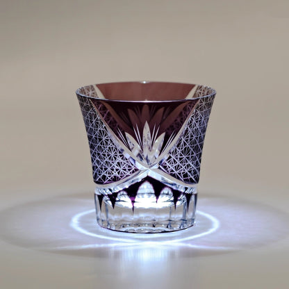 Bicchiere Edo Kiriko – 'Fiore Viola' – Scatola in legno GuerraHome