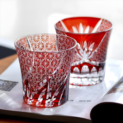 Bicchiere Edo Kiriko – 'Fiore Viola' – Scatola in legno GuerraHome