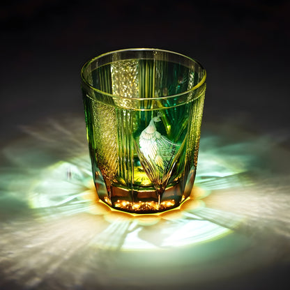 Bicchiere Edo Kiriko - Kagami Design “Pavone Smeraldo” –  Scatola in Legno GuerraHome