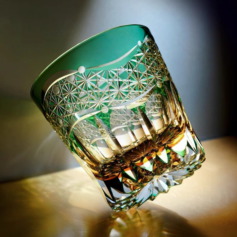 Bicchiere Edo Kiriko – 'Prisma Smeraldo' – Scatola in Legno GuerraHome