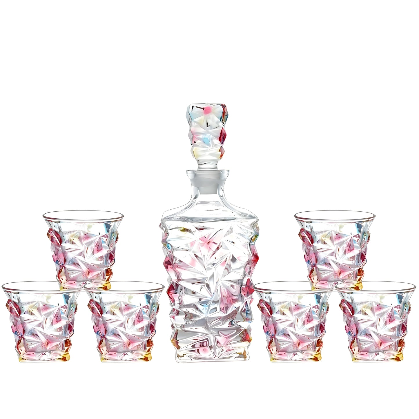 Set Bicchieri e Decanter in Cristallo 'Aurora Boreale' – Collezione Murano | Decanter e Bicchieri Neon | Design Ispirato a Zecchin GuerraHome