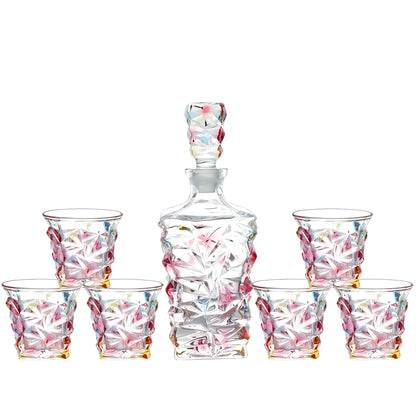 Set Bicchieri e Decanter in Cristallo 'Aurora Boreale' – Collezione Murano | Decanter e Bicchieri Neon | Design Ispirato a Zecchin GuerraHome