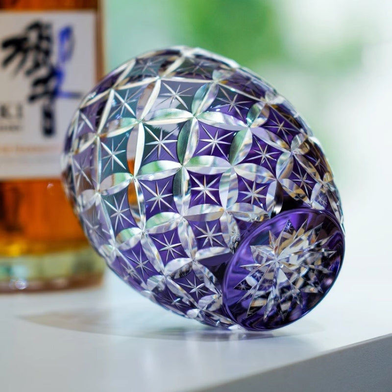 Bicchiere Edo Kiriko – 'Shippo' Viola- con Scatola in Legno GuerraHome