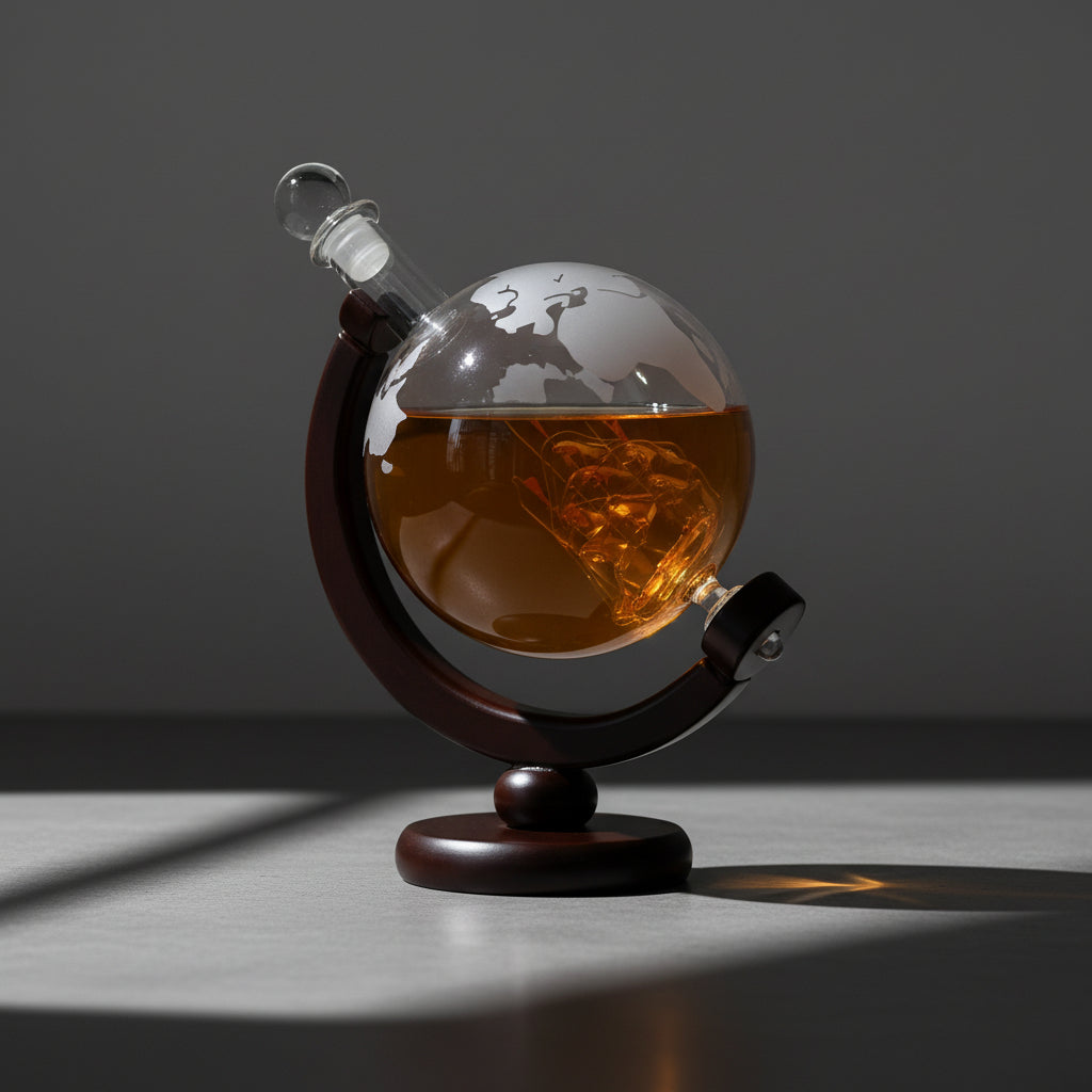 Set Di Bicchieri e Decanter - Modello "Viaggiatore" - Globo con Veliero e Mappamondo