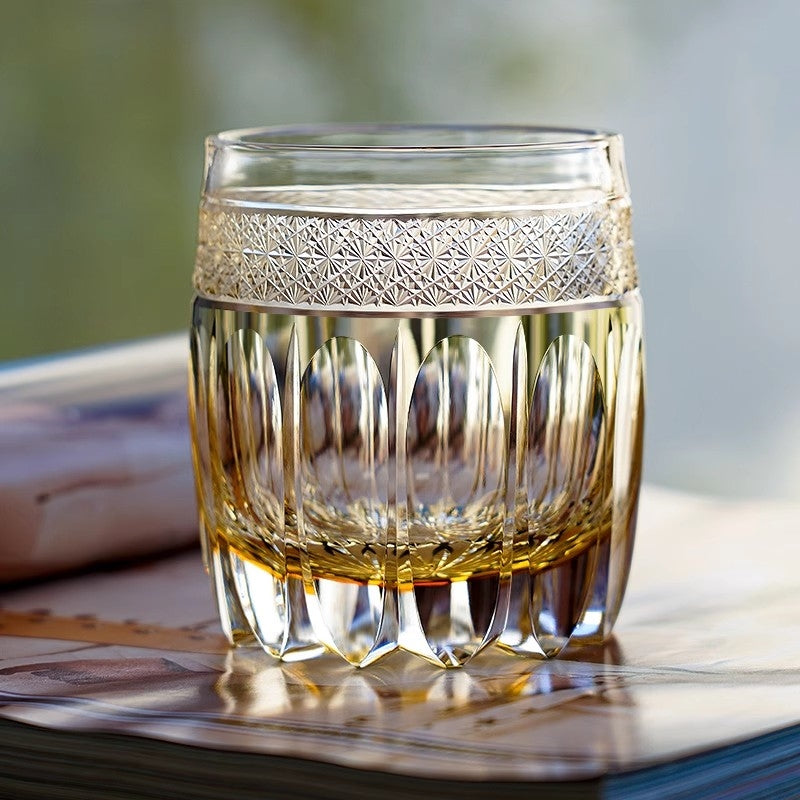 Hand Cut Warrior Armor Amber Edo Kiriko Crystal Wine Cup Luxury Goods Whiskey Brandy Glass Artwork Liquor Snifter Water Beer Mug GuerraHome