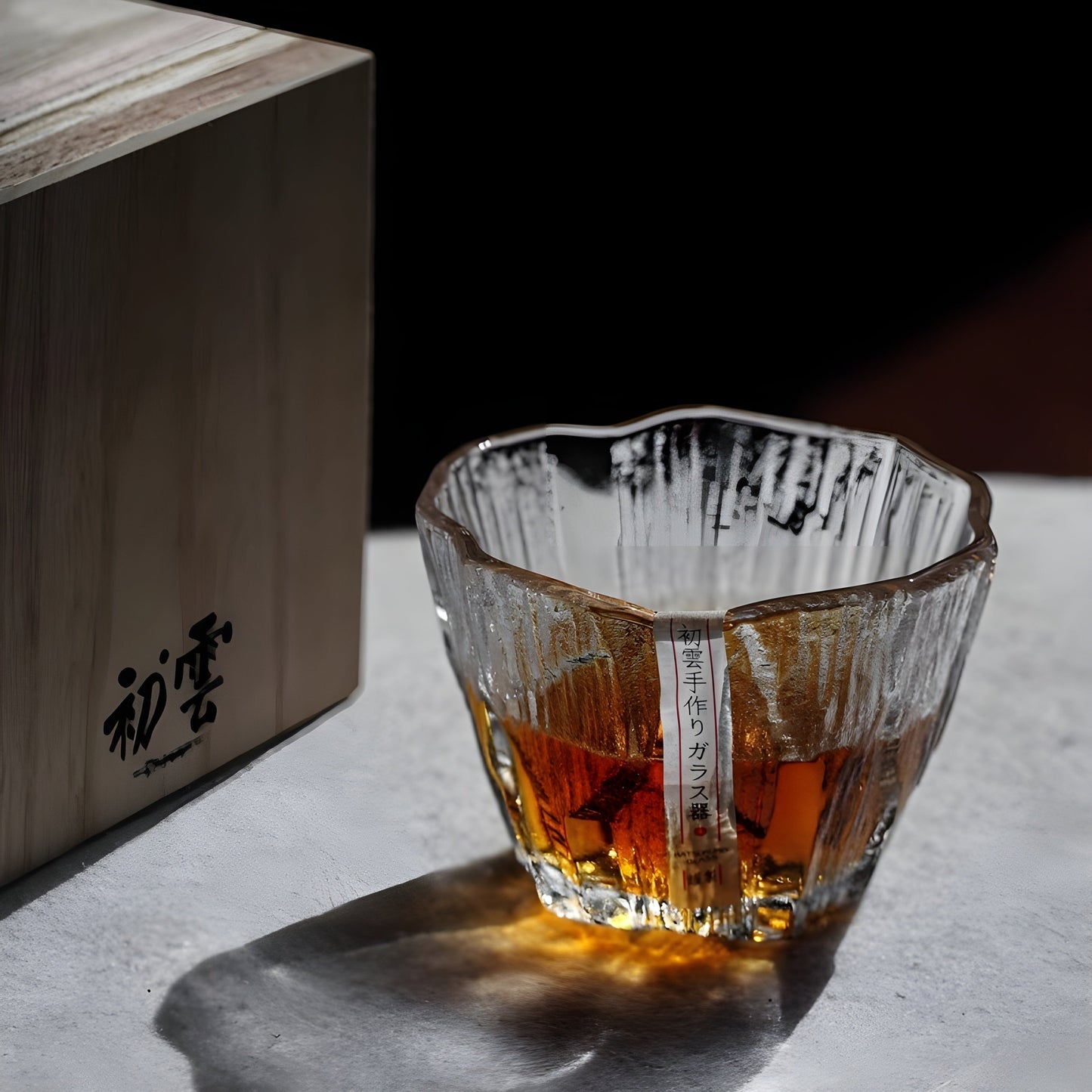 Bicchiere Whisky 'Ice Crystal' – Design Giapponese Irregolare | Con Scatola in Legno GuerraHome