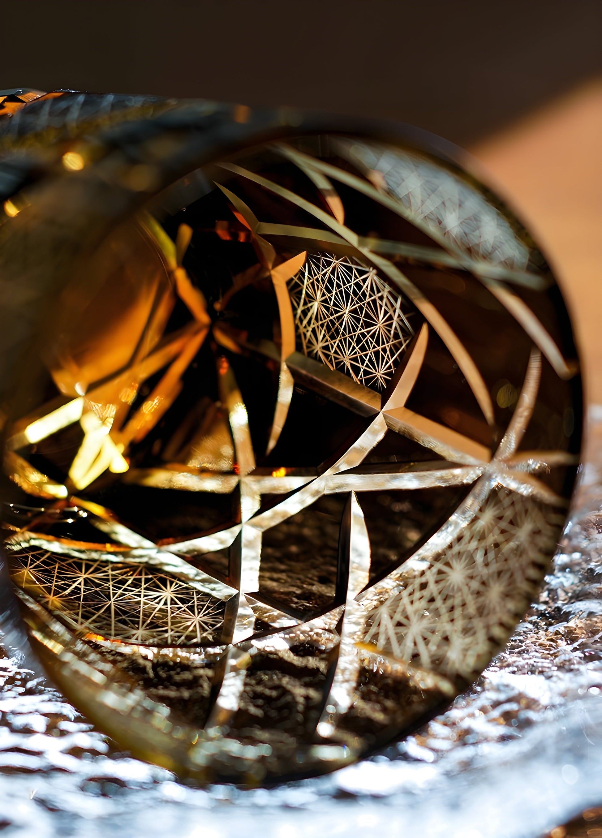 Japanese Royal Special Retro Wine Tumbler, Hand Cut, Flashing Lightning Design, Amber Whiskey Glass, High End Gift Box, Edo Kiri GuerraHome