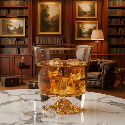 Bicchiere da Whisky in Cristallo – 'Monte Fuji Oro' - Scatola in Legno