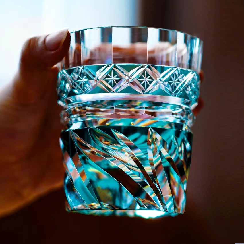 Top K9 Crystal Edo Kiriko Wine Glass Hand Engrave Whiskey Rocks Violet Brandy Snifter Lowball Whisky Cup Gift For Husband Father GuerraHome