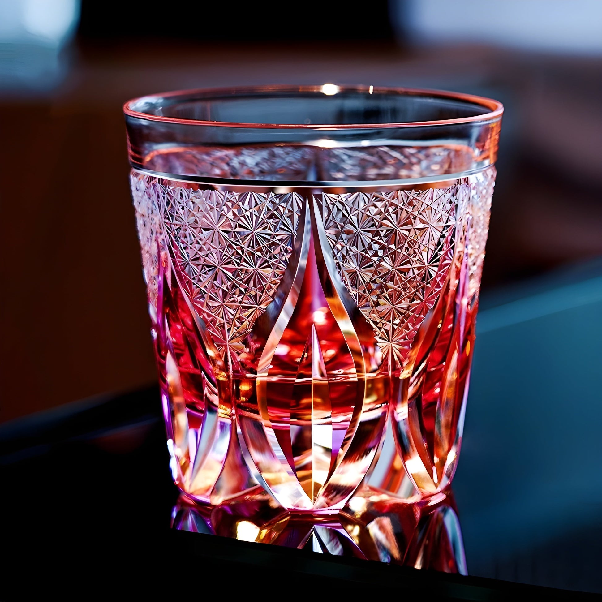 Bicchiere Edo Kiriko – ‘Fiamma Cremisi’ – Scatola in legno GuerraHome