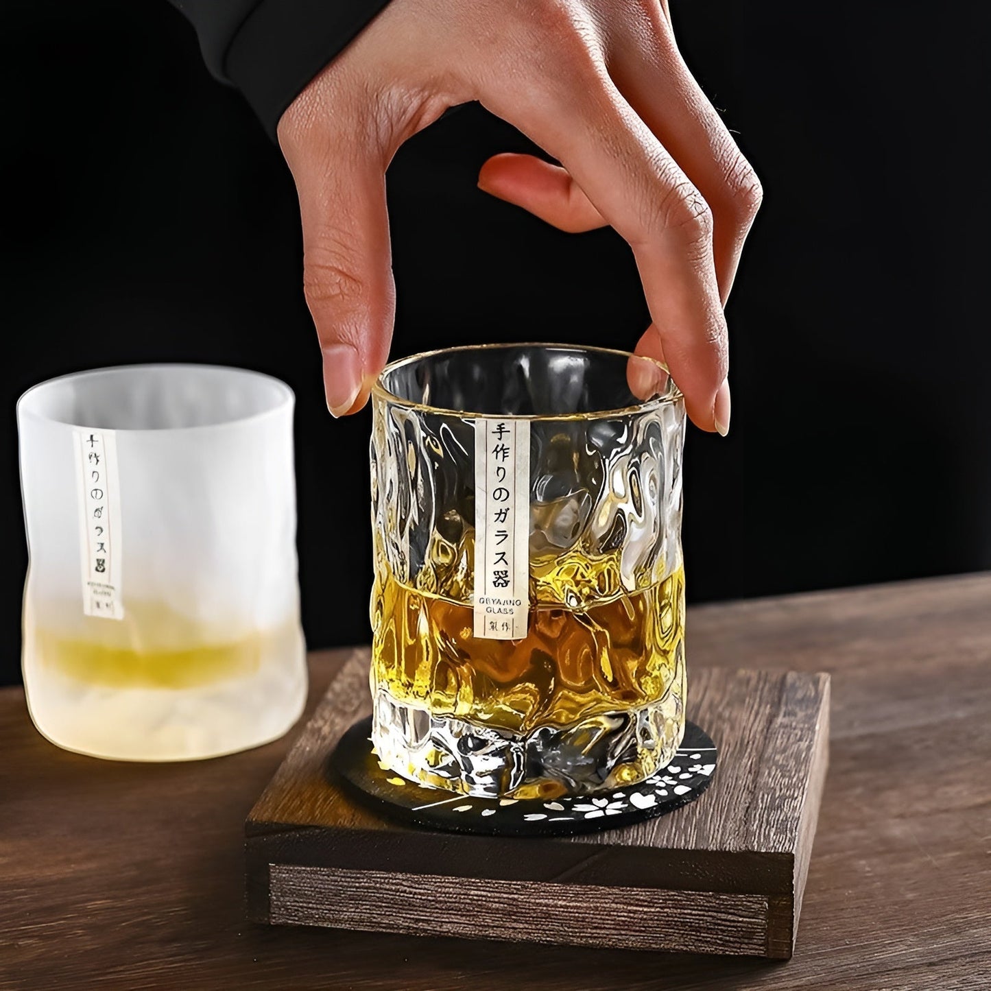Bicchieri da Whisky Edo Kiriko – Design Ghiacciaio - Scatola in legno GuerraHome