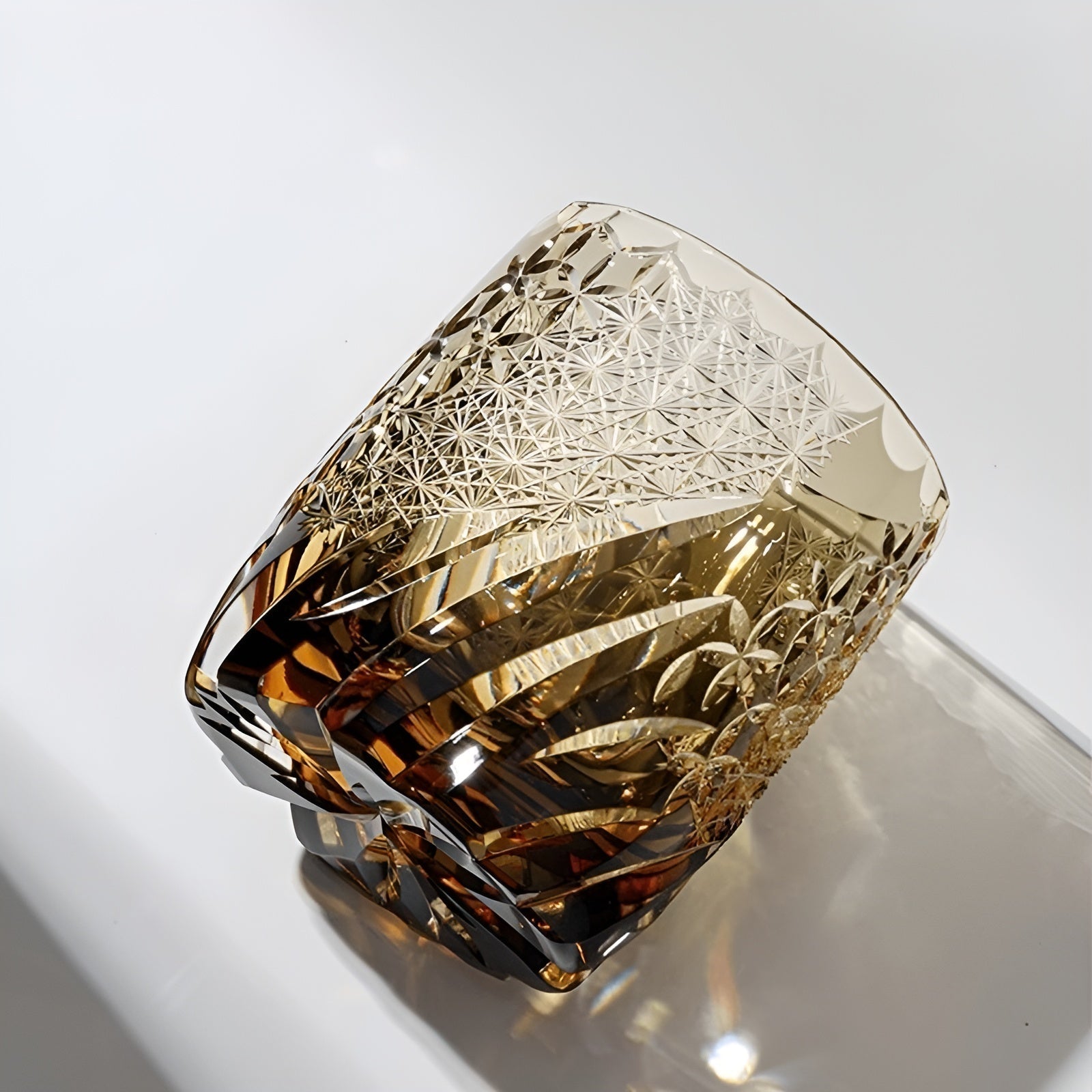 Bicchiere Edo Kiriko – Fiori D'Ambra – Scatola in legno GuerraHome