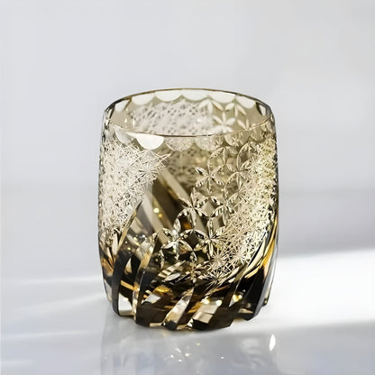 Bicchiere Edo Kiriko – Fiori D'Ambra – Scatola in legno GuerraHome