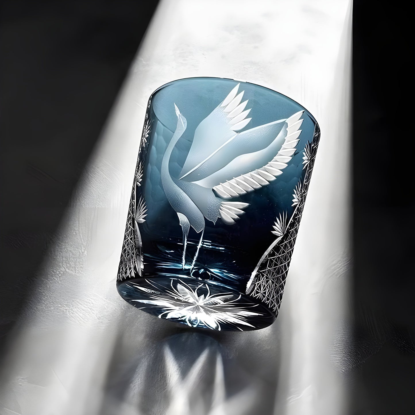 Bicchiere Edo Kiriko – Gru Inciso a Mano – Scatola in legno GuerraHome