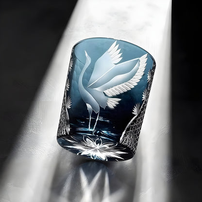 Bicchiere Edo Kiriko – Gru Inciso a Mano – Scatola in legno GuerraHome