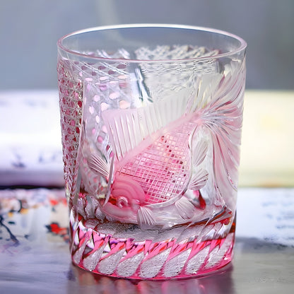 PINK Crystal Goldfish Edo Kiriko Wine Glass Exquisite Carving Wineglass Whiskey Cup Brandy Snifter Liquor Whisky Rock Dropship GuerraHome