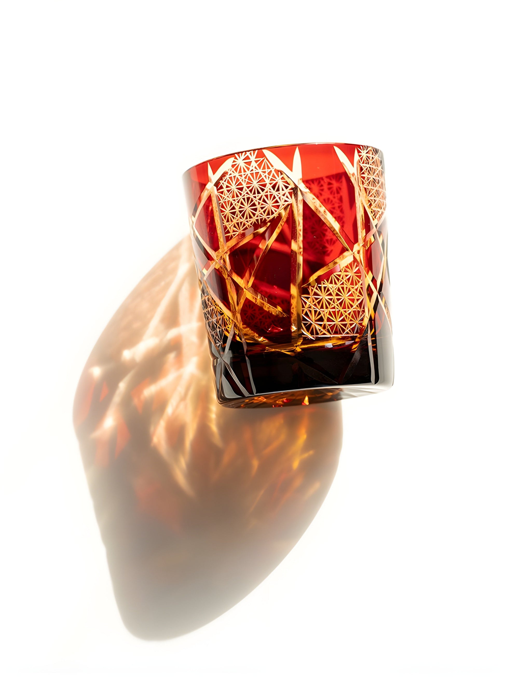 Japanese Royal Special Retro Wine Tumbler, Hand Cut, Flashing Lightning Design, Amber Whiskey Glass, High End Gift Box, Edo Kiri GuerraHome